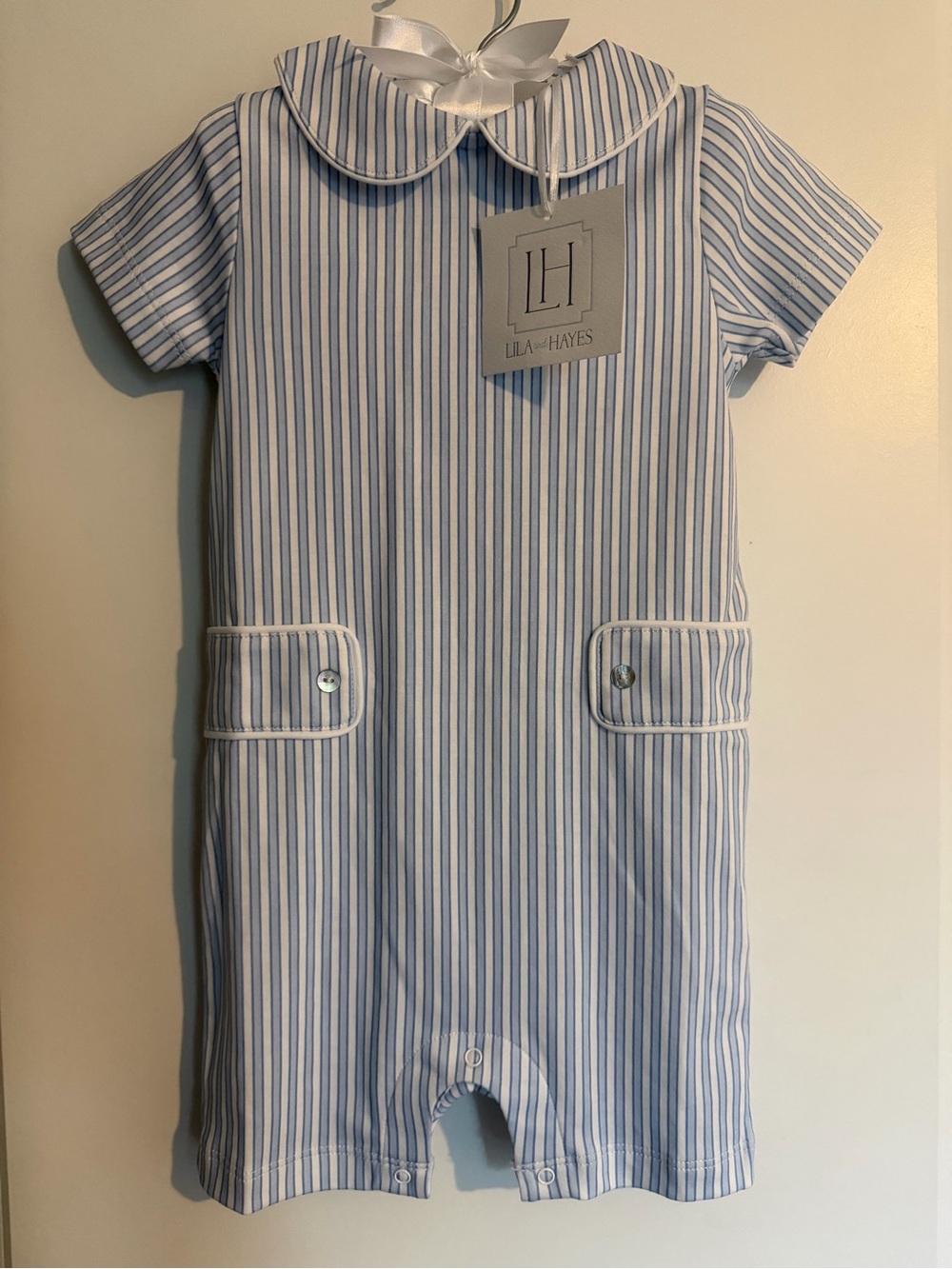 Lila & Hayes Blue Stripe Baby Romper 12-18 month